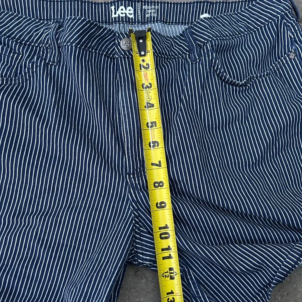 Lee Hickory Stripe Shorts 22 Blue White Workwear Mid Rise
